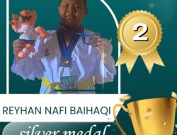 Reyhan Nafi Bayhaqi Siswa SMPN 2 Sumberrejo Sumbang Perak di Popkab Taekwondo Bojonegoro 2025